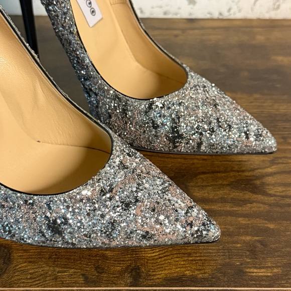 Jimmy Choo Silver Glitter Romy Pointed Toe Pumps Size 38 US size 8 - Picture 3 of 9